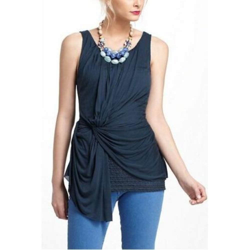NWT Anthropologie Deletta Lace-Layered Ruched Tank Size Medium